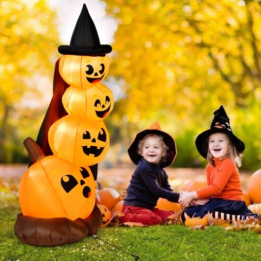 7 Feet Halloween Inflatable Pumpkin Combo with Witch's Hat and LED Lights W2B