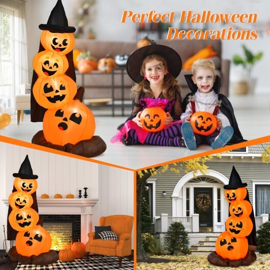 7 Feet Halloween Inflatable Pumpkin Combo with Witch's Hat and LED Lights W2B