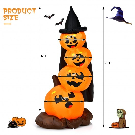 7 Feet Halloween Inflatable Pumpkin Combo with Witch's Hat and LED Lights W2B
