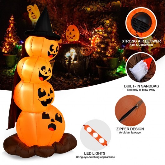 7 Feet Halloween Inflatable Pumpkin Combo with Witch's Hat and LED Lights W2B