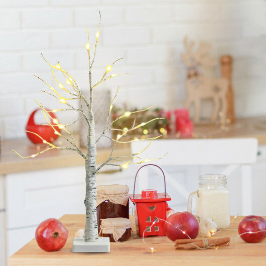 2 Feet Pre-lit White Twig Birch Tree Battery Powered for Christmas Holiday - Color: White - Size: 2 ft W2B