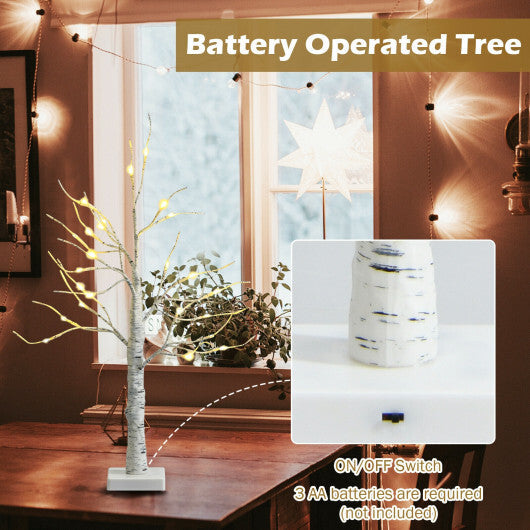 2 Feet Pre-lit White Twig Birch Tree Battery Powered for Christmas Holiday - Color: White - Size: 2 ft W2B