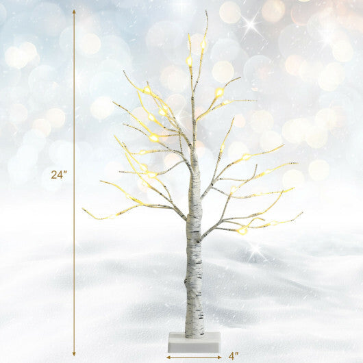 2 Feet Pre-lit White Twig Birch Tree Battery Powered for Christmas Holiday - Color: White - Size: 2 ft W2B