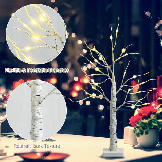 2 Feet Pre-lit White Twig Birch Tree Battery Powered for Christmas Holiday - Color: White - Size: 2 ft W2B