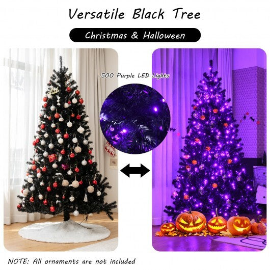 Black Artificial Christmas Halloween Tree with Purple LED Lights-7 ft