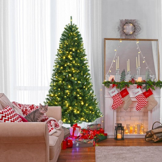 Artificial Hinged Christmas Tree with Remote-controlled Color-changing LED Lights-8'