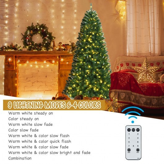 Artificial Hinged Christmas Tree with Remote-controlled Color-changing LED Lights-8'