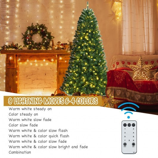 Artificial Hinged Christmas Tree with Remote-controlled Color-changing LED Lights-8'