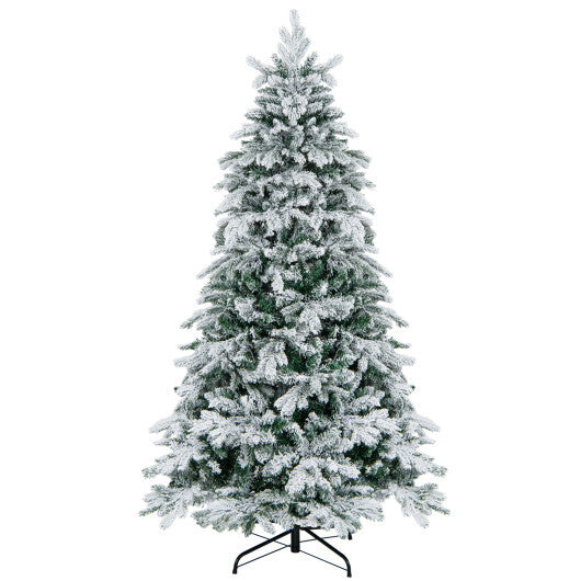 4.5/6/7 Feet Flocked Christmas Tree with Warm White LED Lights-6 ft W2B