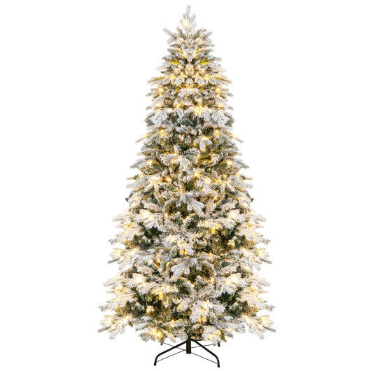 4.5/6/7 Feet Flocked Christmas Tree with Warm White LED Lights-6 ft W2B
