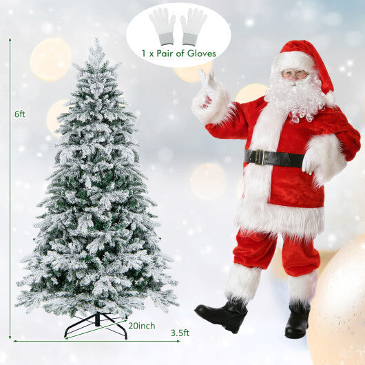 4.5/6/7 Feet Flocked Christmas Tree with Warm White LED Lights-6 ft W2B