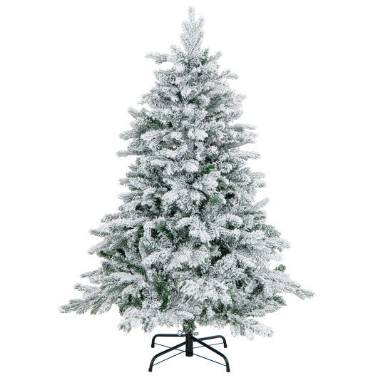 4.5/6/7 Feet Flocked Christmas Tree with Warm White LED Lights-6 ft W2B