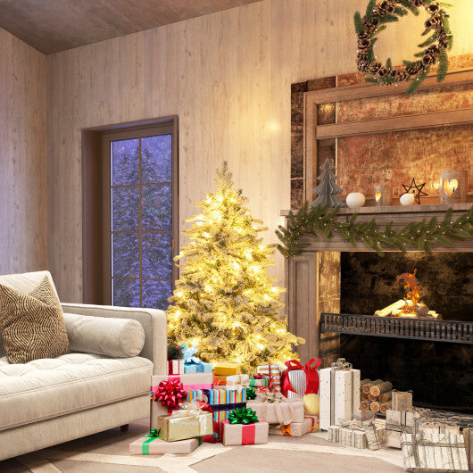 4.5/6/7 Feet Flocked Christmas Tree with Warm White LED Lights-6 ft W2B