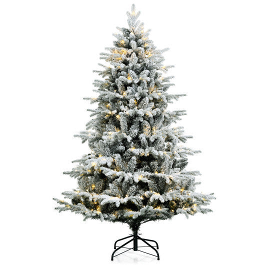 4.5/6/7 Feet Flocked Christmas Tree with Warm White LED Lights-6 ft - Color: White - Size: 6 ft W2B