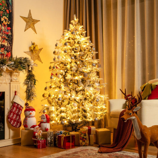 4.5/6/7 Feet Flocked Christmas Tree with Warm White LED Lights-6 ft - Color: White - Size: 6 ft W2B