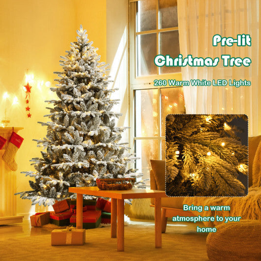 4.5/6/7 Feet Flocked Christmas Tree with Warm White LED Lights-6 ft - Color: White - Size: 6 ft W2B