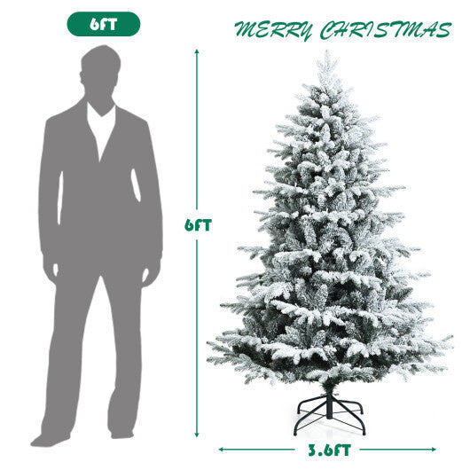 4.5/6/7 Feet Flocked Christmas Tree with Warm White LED Lights-6 ft - Color: White - Size: 6 ft W2B