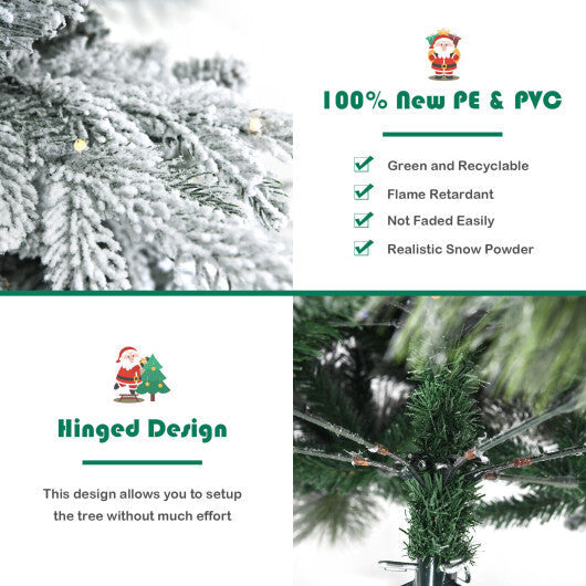 4.5/6/7 Feet Flocked Christmas Tree with Warm White LED Lights-6 ft - Color: White - Size: 6 ft W2B