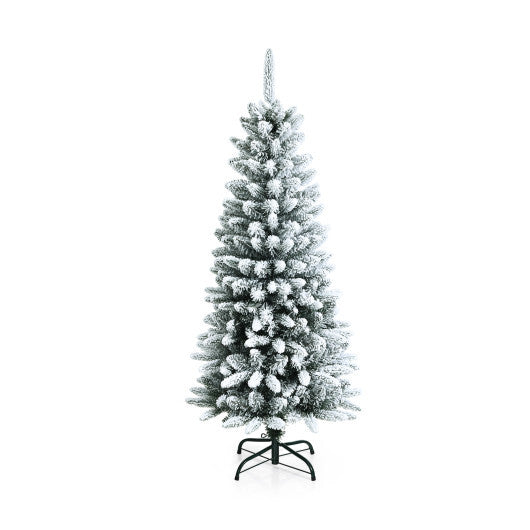 Snow-Flocked Hinged Artificial Christmas Pencil Tree with Mixed Tips-6.5 ft
