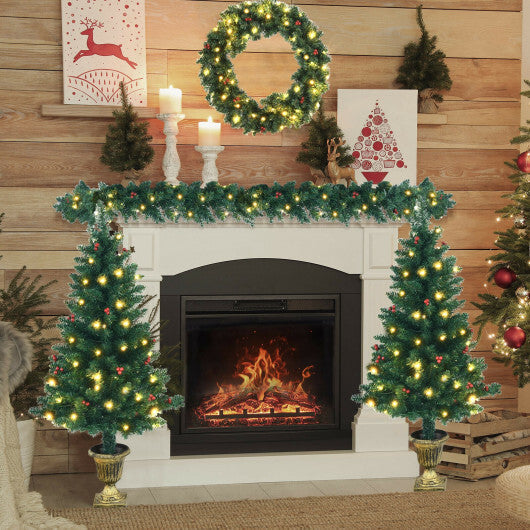 4 Pieces Christmas Decoration Set with Garland Wreath and Entrance Trees W2B