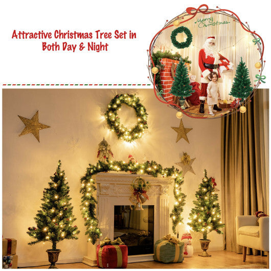 4 Pieces Christmas Decoration Set with Garland Wreath and Entrance Trees W2B
