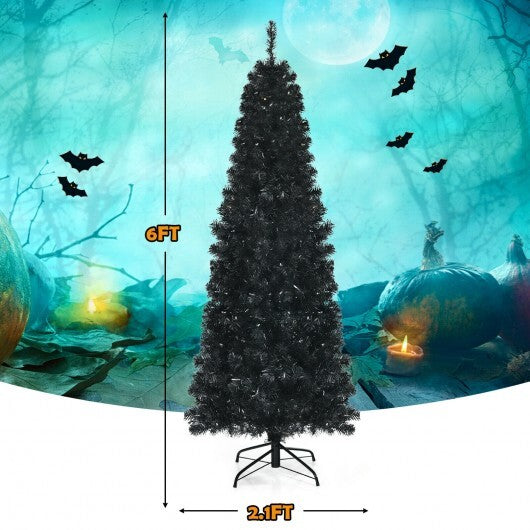 Pre-lit Christmas Halloween Tree with PVC Branch Tips and Warm White Lights-7 ft