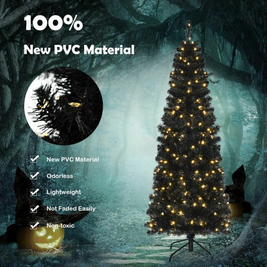 Pre-lit Christmas Halloween Tree with PVC Branch Tips and Warm White Lights-7 ft
