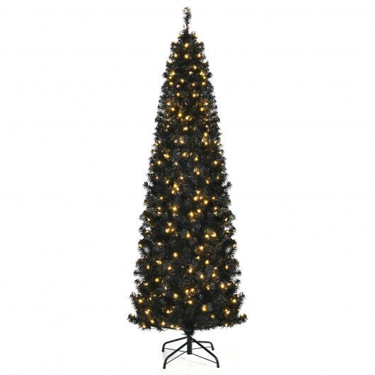 Pre-lit Christmas Halloween Tree with PVC Branch Tips and Warm White Lights-7 ft