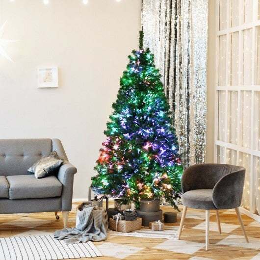 6 Feet Pre-lit Fiber Optic Artificial Christmas Tree with 617 Branch Tips W2B