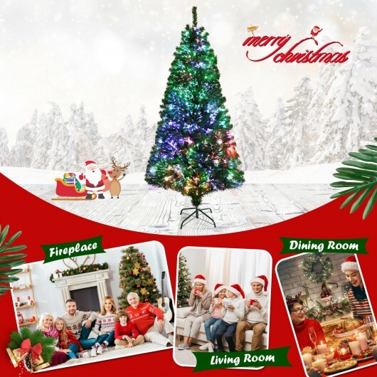 6 Feet Pre-lit Fiber Optic Artificial Christmas Tree with 617 Branch Tips W2B
