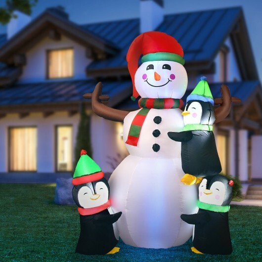 6 Feet Christmas Quick Inflatable Snowman with Penguins W2B