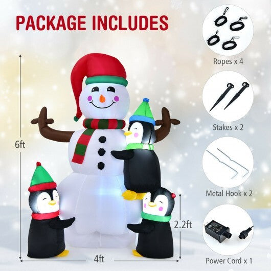 6 Feet Christmas Quick Inflatable Snowman with Penguins W2B