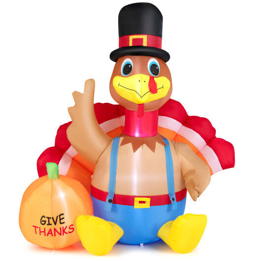 6 Feet Thanksgiving Inflatable Turkey with Pumpkin Fall Harvest Decor with Lights W2B