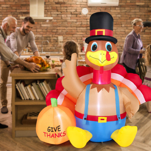 6 Feet Thanksgiving Inflatable Turkey with Pumpkin Fall Harvest Decor with Lights W2B
