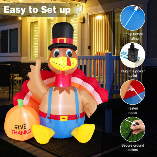 6 Feet Thanksgiving Inflatable Turkey with Pumpkin Fall Harvest Decor with Lights W2B