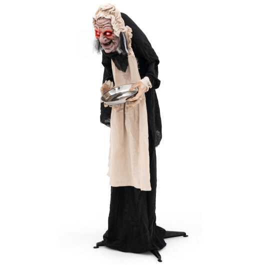 5.2 Feet Halloween Animated Standing Greeter Old Lady with Candy Dish W2B