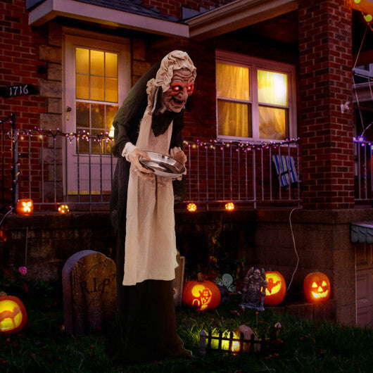 5.2 Feet Halloween Animated Standing Greeter Old Lady with Candy Dish W2B