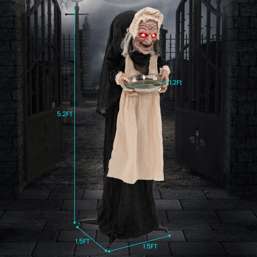 5.2 Feet Halloween Animated Standing Greeter Old Lady with Candy Dish W2B