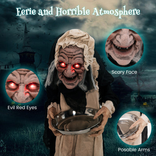 5.2 Feet Halloween Animated Standing Greeter Old Lady with Candy Dish W2B