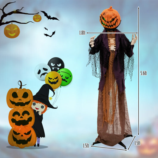 5.6 Feet Halloween Animated Standing Pumpkin Scarecrow W2B