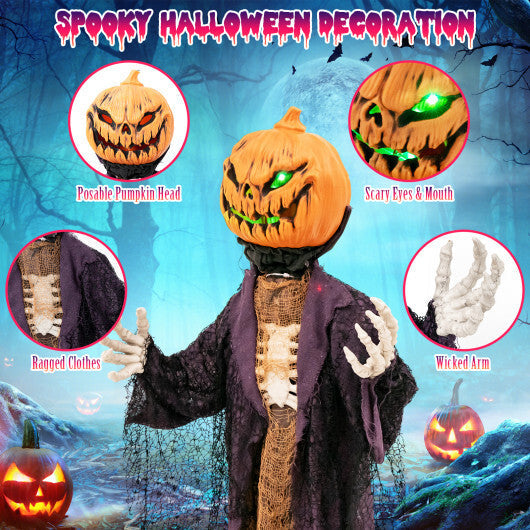 5.6 Feet Halloween Animated Standing Pumpkin Scarecrow W2B