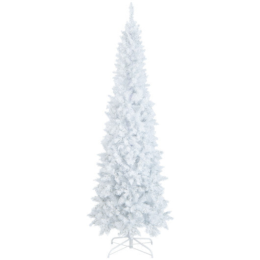 7 Feet Pre-Lit Hinged Pencil Christmas Tree White with 300 LED Lights and 8 Flash Modes W2B