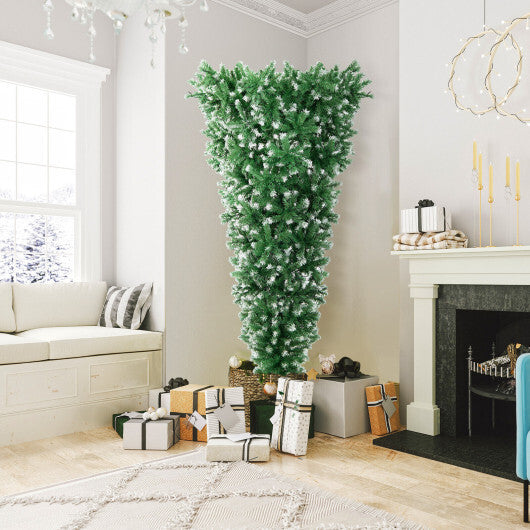 7.5 Feet Pre-Lit Snowy Upside Down Christmas Tree 1100 Tips - Color: Green - Size: 7.5 ft W2B