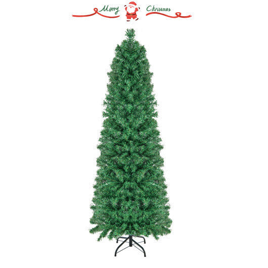 5/6/7/8 FT Pre-Lit Christmas Pencil Tree with Colorful Fiber Optics Green-8 ft W2B