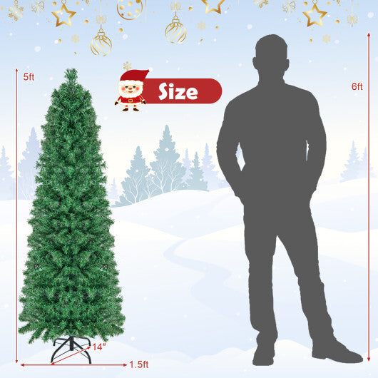 5/6/7/8 FT Pre-Lit Christmas Pencil Tree with Colorful Fiber Optics Green-8 ft W2B