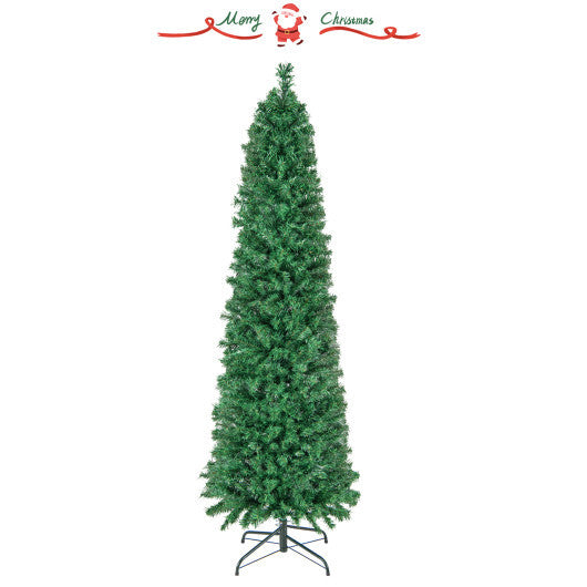 5/6/7/8 FT Pre-Lit Christmas Pencil Tree with Colorful Fiber Optics Green-8 ft W2B