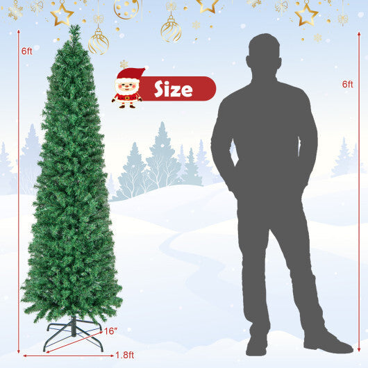 5/6/7/8 FT Pre-Lit Christmas Pencil Tree with Colorful Fiber Optics Green-8 ft W2B