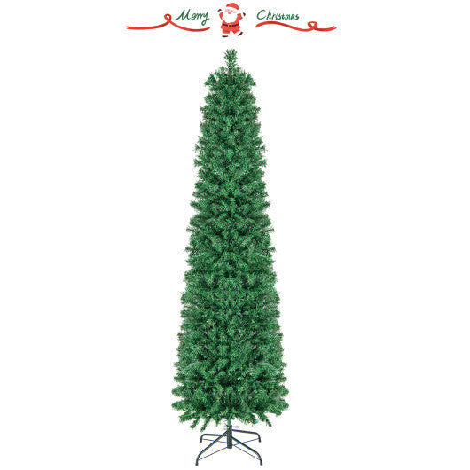 5/6/7/8 FT Pre-Lit Christmas Pencil Tree with Colorful Fiber Optics Green-8 ft W2B