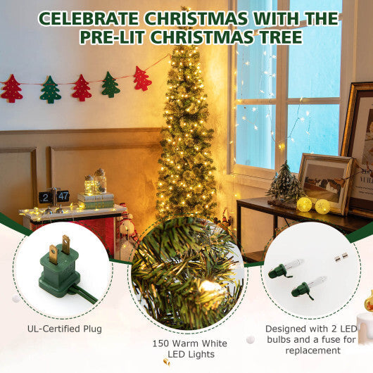 7 Feet Half Christmas Tree with Pine Needles and 150 Lights W2B