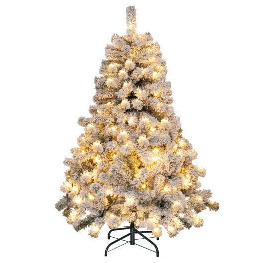 4.5 Feet Pre-Lit Premium Snow Flocked Christmas Tree with 150 Lights W2B